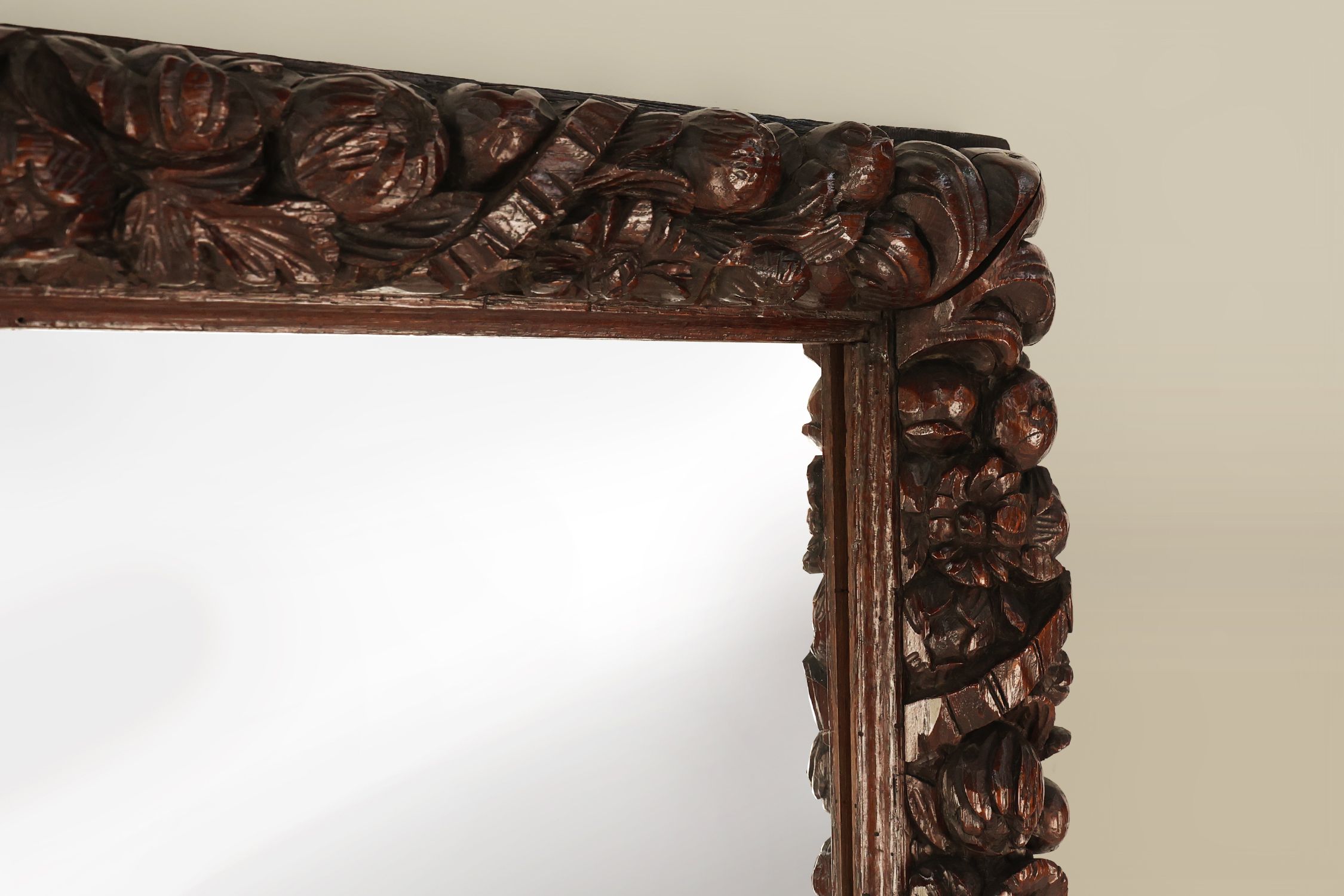 Rare large Antique Baroque or Rococo style hand carved oak mirror, France ca. 1800thumbnail